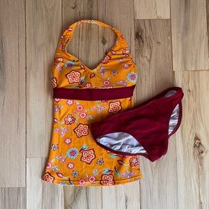 Billiejo Co. Tankini Orange Burgundy Floral Sz S-M